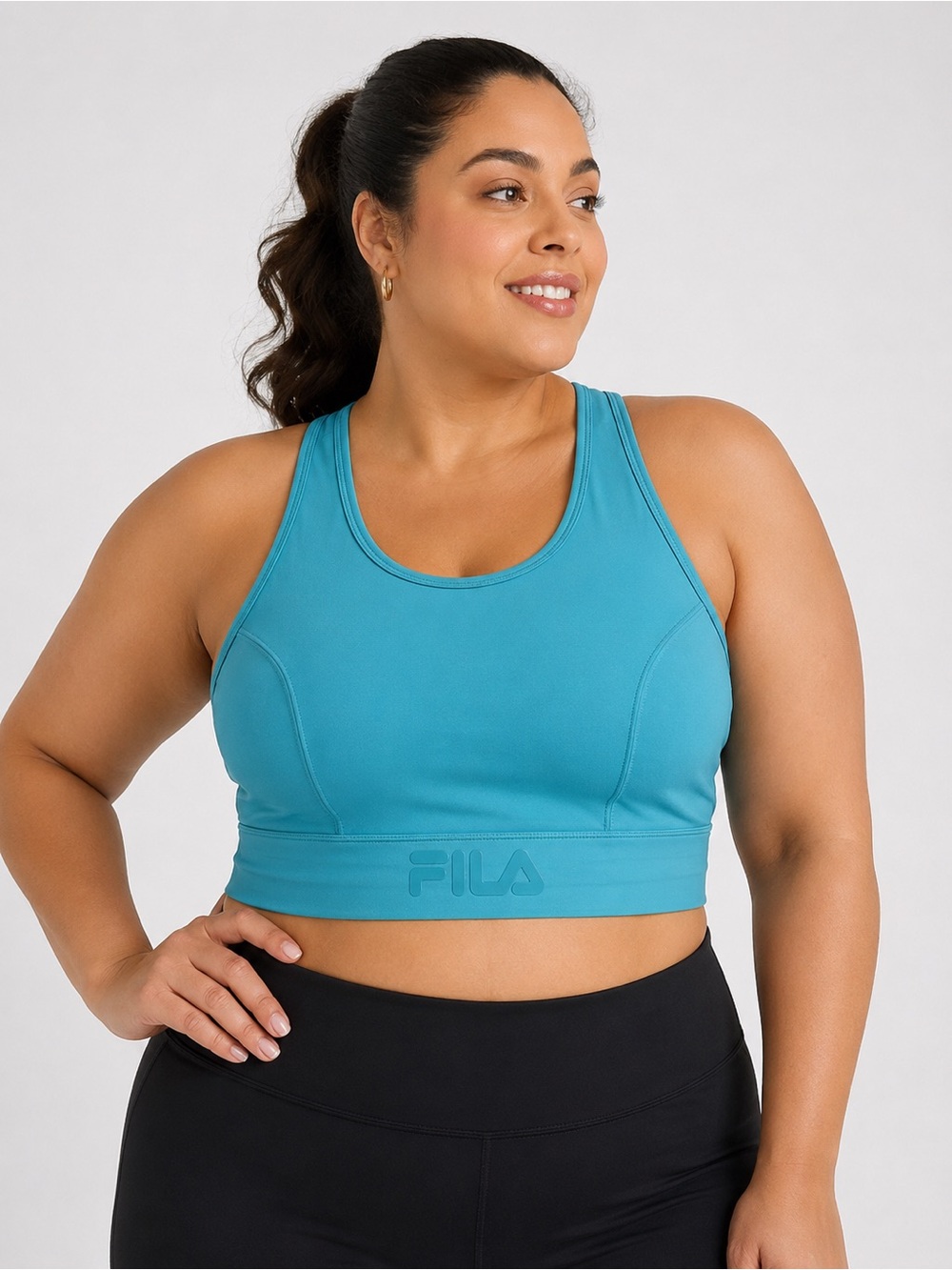 FILA Women's Teal Scoop Neck Sports Bra size 1x defect see photo wash should fix